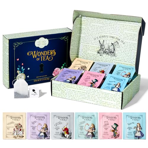 Alice im Wunderland -Wunder des Tees Geschenkset - 90 Stück - Teesortiment mit Geschmacksrichtungen - inkl. Buchzitaten und Illustrationen von Thoughtfully