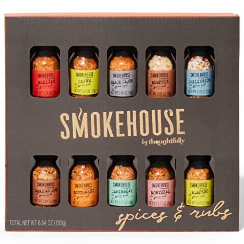Smokehouse by Thoughfully Gourmet-Grillgewürzset in Mini-Glasflaschen, vegan und vegetarisch, Grillgewürzgeschmacksrichtungen wie Karibik, Jamaican Jerk, Jalapeno, Montreal und mehr, 10er-Pack von Thoughtfully
