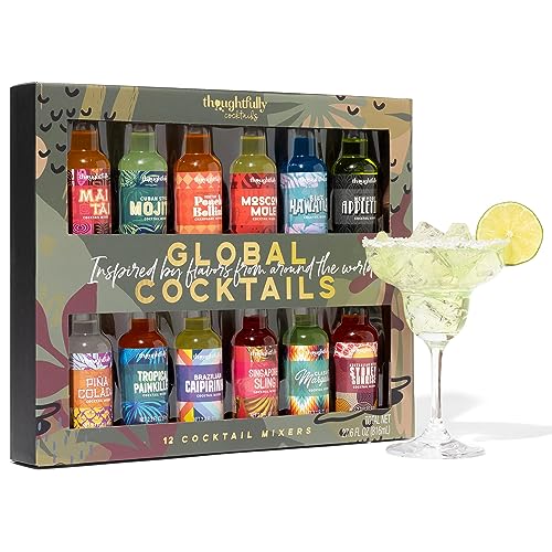 Thoughtfully Gifts Global Cocktail-Mix Set - Geschenk-Set Mit 12 Aromen zum Mischen Für Cocktails (ohne Alkohol) - 12 x 70 ml von Thoughtfully