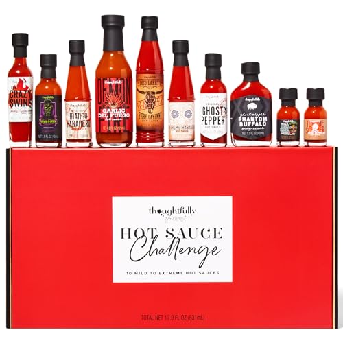 Thoughtfully - Hot Sauce Challenge Geschenkset - Probierset Mit 10 Verschiedenen Scharfen Saucen von Thoughtfully