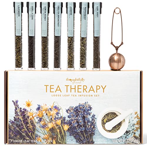 Thoughtfully - Tee-Therapie Geschenkset - Enthält 7 leckere lose Blatt-Tees - Inkl. Infuser Ball - Geschenk für Tee Liebhaber von Thoughtfully