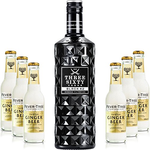 Three Sixty Moscow Mule Set - Three Sixty Black 42 Vodka 0,7l 700ml (42% Vol) + 6x Fever-Tree Ginger Beer 200ml -[Enthält Sulfite] - Inkl. Pfand MEHRWEG von THREE SIXTY