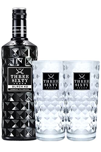 Three Sixty Vodka Black 42% 0,7l Set mit 2 Longdrink Gläsern 0,3l von Three Sixty Vodka Black