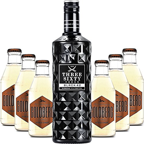Three Sixty Moscow Mule Set - Three Sixty Black 42 Vodka 0,7l 700ml (42% Vol) + 6x Goldberg Intense Ginger 200ml -[Enthält Sulfite] - Inkl. Pfand MEHRWEG von THREE SIXTY