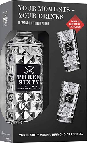 Three Sixty Vodka 0,7L 37,5% vol. mit zwei gratis Shotgläsern von THREE SIXTY