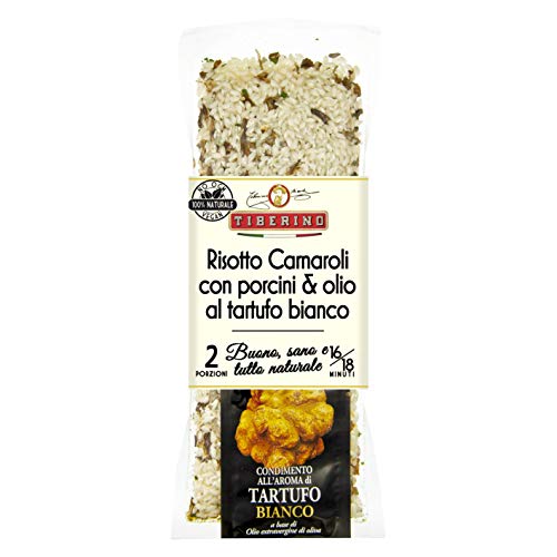 Tiberino kochfertiger Risotto Carnaroli Reis mit Steinpilzen und weißem Trüffel Olivenöl extra vergine , vegan ohne Geschmacksverstärker von Tiberino