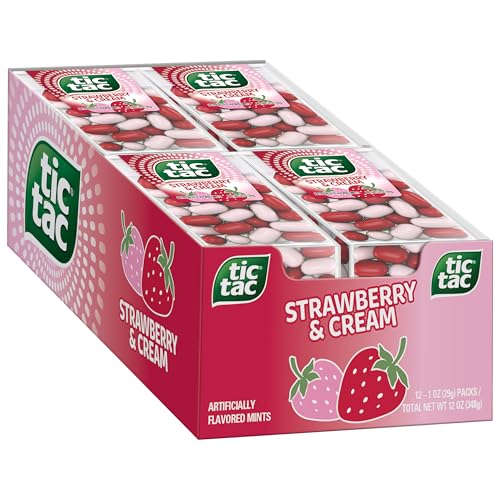 Tic Tac Minzbonbons mit Erdbeer- und Sahnegeschmack, 12 Stück, Erfrischung für unterwegs, je 28 ml von Tic Tac