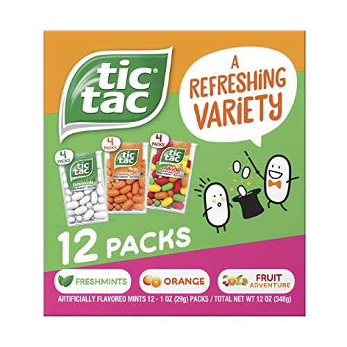 Tic Tac Mints, 12 Stück Variety Box, Fruit Adventure, Orange, Freshmint Bulk Hard Candy Mints, 28,3 g, 12 Stück von Tic Tac