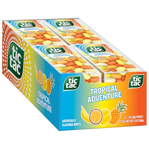 Tic Tac Tropical Adventure Fruchtgeschmack, 12 Stück, Erfrischung für unterwegs, Strumpffüller, je 28 ml von Tic Tac
