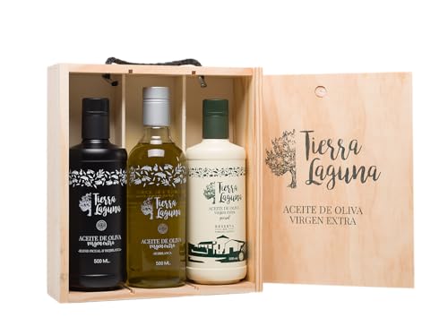Kaltgepresstes Natives Olivenöl Extra in Holzkiste Tierra Laguna - Enthält Picual Olivenöl, Mischung Olivenöl und Hojiblanca Olivenöl - Besondere Öle zum Verschenken, Verkostung - 3 Flaschen x 500 ml Kaltgepresstes Natives Olivenöl Extra in Holzkiste Tierra Laguna - Enthält Picual Olivenöl, Mischung Olivenöl und Hojiblanca Olivenöl - Besondere Öle zum Verschenken, Verkostung - 3 Flaschen x 500 ml von Tierra Laguna