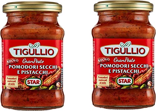 Tigullio: "Gran Pesto Pomodori Secchi e Pistacchi" Getrocknete Tomaten und Pistazien Pesto – 190 ml (2 Stück) von Tigullio