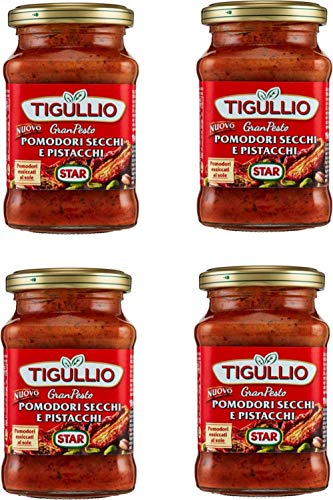 Tigullio:"Gran Pesto Pomodori Secchi e Pistacchi" getrocknete Tomaten und Pistazie Pesto – 190 ml Packungen (4 Stück) von Tigullio