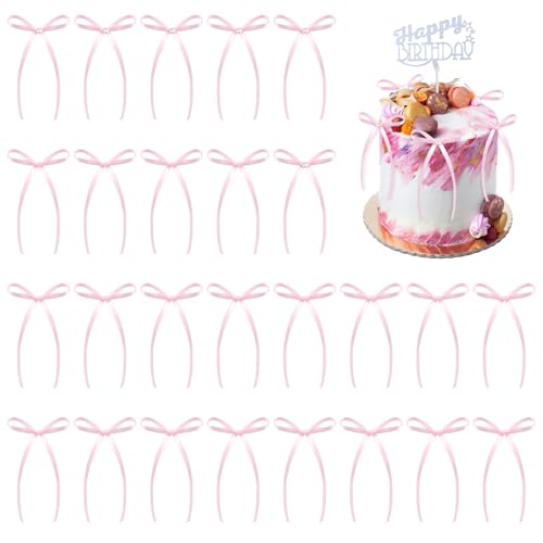 Rosa Schleifen Tortendeko, 26 Stück Schleifen für Torte, Bogen Tortendeko mit Perle, Schleifenband Hochzeitstorte Deko für Hochzeit Valentinstag Geburtstag - 2 Stil von Tikplus