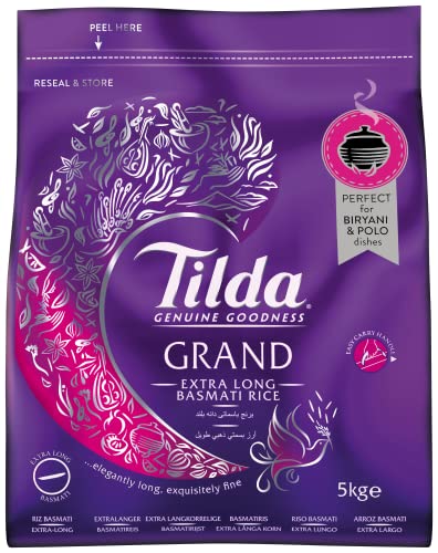 Tilda Grand Basmati Reis, 1er Pack (1x5kg), Extra langer Premium Basmati Rice, Langkorn Reis, Großverpackung, Bulk von Tilda