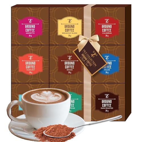 Kaffee Geschenk-Set 9 Verschiedene Gemahlener Kaffeespezialitäten Inklusive Amaretto Haselnuss Italienisches Geburtstags Kaffee Geschenkset Für Damen Und Herren Überall Aufbrühen Kaffee Geschenk-Set 9 Verschiedene Gemahlener Kaffeespezialitäten Inklusive Amaretto Haselnuss Italienisches Geburtstags Kaffee Geschenkset Für Damen Und Herren Überall Aufbrühen von Tilz