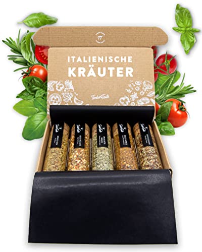 TIMBER TASTE® 5 Italienische Kräuter Gewürze Set als besonderes Geschenk für Erwachsene Frauen & Männer - Pasta & Pizza Geschenkset zum Kochen - für Paare von Timber Taste