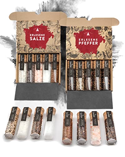 Pfeffer + Salz Geschenk-Set 10 Spezialitäten aus aller Welt - Gourmet Geschenkset mit 5 erlesenen Pfeffer und Salze, Geschenke für Männer, als Koch Ostergeschenke Erwachsene & Dankeschön Geschenke von Timber Taste