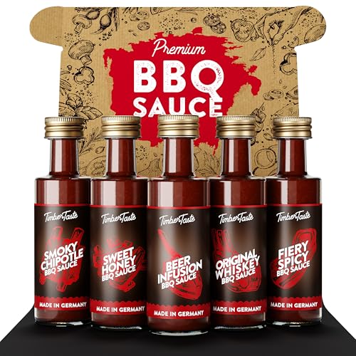 TIMBER TASTE® Chili Sauce Geschenkset [5 x 40 ml] - BBQ Sauce Set - Herzhafte Soßen Geschenk Set - Besondere Geschenke für Männer & Frauen - Soßen Geschenkbox - BBQ Saucen Gewürze Geschenkset von Timber Taste