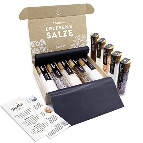 TIMBER TASTE® Gourmet Salz Gewürze Geschenkset für Frauen & Männer - 5 erlesene Salze aus aller Welt - Valentinstagsgeschenke Set Männer & Frauen - Geschenkset Valentinstag Papa & Mama - Salz Set von Timber Taste
