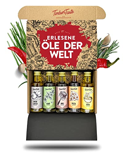 TIMBER TASTE® Öl Geschenkset Frauen & Männer [Welt] - 5 erlesene Speiseöle [5x40ml] - Kochbox Koch Set - Öle Gewürze Ostergeschenk Set - Geschenkbox für Sie - Besondere Geschenke zu Ostern Frauen von Timber Taste