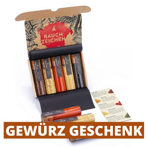 TIMBER TASTE® Raucharoma Gewürze Geschenkset - 5 edle Gewürze mit Rauchgeschmack & REZEPTEN - Besonderes Geschenk zu Weihnachten - Geschenk für Männer - ideale Ergänzung für BBQ - Gewürz Grill & vegan von Timber Taste