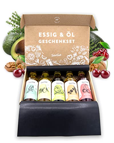 TIMBER TASTE® Essig & Öl Geschenkset Frauen & Männer [Vitalisierend] - 5 erlesene Essige & Speiseöle [5x40ml] - Kochbox Koch Set - Besonderes Ostergeschenk für Frauen & Männer - Öle Geschenkbox Kochen von Timber Taste