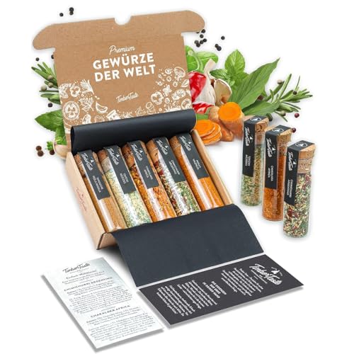 TIMBER TASTE® 5 Gewürze aus aller Welt - Seltene Gewürze Geschenkset Frauen & Männer - Gewürzset Geschenke für Frauen - Ausgefallene Geburtstagsgeschenke Erwachsene Kleinigkeit - Gewürze Set Geschenk von Timber Taste