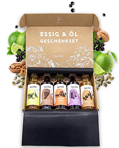 TIMBER TASTE® Essig & Öl Geschenkset Frauen & Männer [Nussig] - 5 erlesene Essige & Speiseöle [5x40ml] - Kochbox Koch Set - Geschenkideen Frauen Ostern - Kleine Besondere Ostergeschenke Erwachsene von Timber Taste