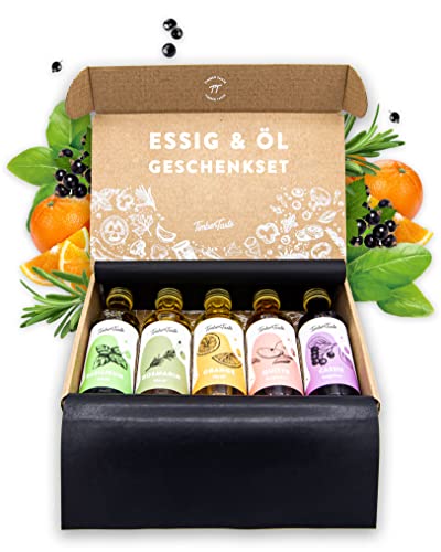 TIMBER TASTE® Essig & Öl Geschenkset Frauen & Männer [Fruchtig] - 5 erlesene Essige & Speiseöle [5x40ml] - Kochbox Koch Set - Ostern Geschenke für Frauen & Männer - Öle Set Ostergeschenke Erwachsene von Timber Taste