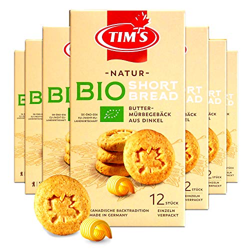 Tims Feines Bio Shortbread Natur 7x 165 g I Original Kanadische Butterkekse I Buttriges, süßes Dinkel-Mürbteig-Gebäck ohne Konservierungsstoffe I Traditionelle kanadische Backwaren Made in Germany von Tim's