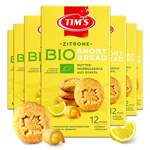 Tims Feines Bio Shortbread Zitrone 7x 165 g I Original Kanadische Butterkekse I Buttriges, süßes Dinkel-Mürbteiggebäck ohne Konservierungsstoffe I Traditionelle kanadische Backwaren Made in Germany von Tims Kanadische Backwaren