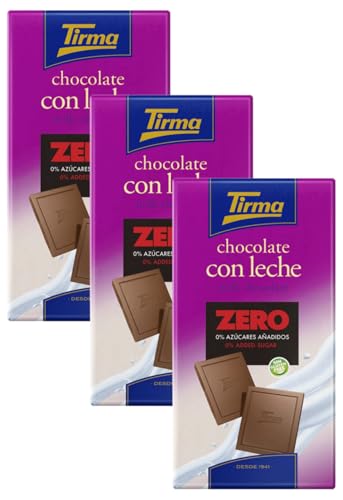 Tirma Zero Vollmilchschokoriegel ohne Zuckerzusätze 125g | Glutenfrei | Vegetarisch| Gesunde Alternative | Spanische Schokolade| Geeignet für Diabetiker (Packung mit 3) von Tirma