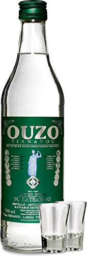 Griechischer Ouzo mit Gläsern, milder Anis Geschmack | Uzo Geschenk Set | Premium 700ml von Tirnavou