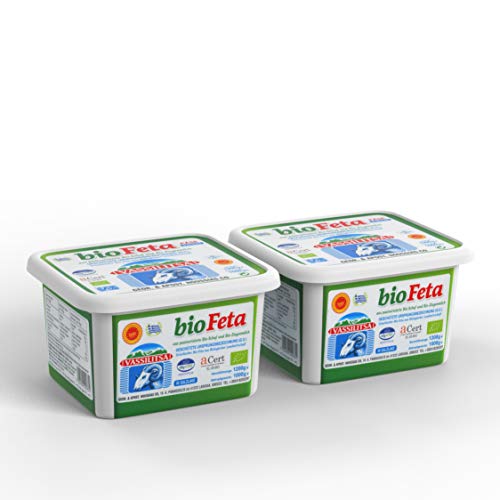 Vassilitsa BIO Feta BIO Schafkäse - 2x 1kg - BIO Fetakäse BIO griechischer Feta Schafskäse in Salzlake Sheep Cheese 43% Fett i.Tr. aus Griechenland 70% Schaf 30% Ziege Plastikbehälter Biologisch von Tirrito