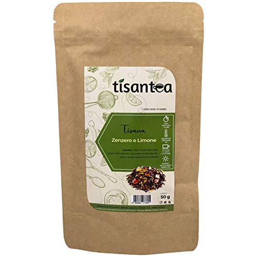 Ingwer-Tee und Zitrone 50 g 12/14 Tassen im Beutel mit Reißverschluss verschließbar und aromaschonend - Tisantee - Detox-Tee und Anti-Knochen-Tee - hergestellt und verpackt in Italien. von Tisantea