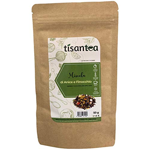Tisana Mischung Fenchel und Anis 50 g 12/14 Tassen im Beutel mit Reißverschluss verschließbar und aromaschonend - Tisantee - aromatischer und ausgewogener Geschmack. von Tisantea