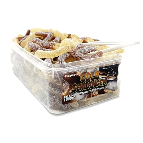 Capico Cola-Schlangen gezuckertes Fruchtgummi (1000g) in Dose, Halal von Tise Süsswaren