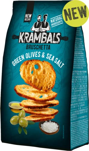 Krambals Bruschetta Green Olives & Sea Salt (70g Beutel Brotchips mit grüne Oliven und Meersalz Geschmack) 12 Stück von Tise Süsswaren GmbH