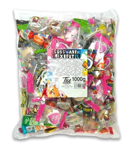 Tise Süsswaren 1000g Süßwaren Mixbeutel, Bunte Mischung - Wurfmaterial/Geburtstag/Candybar/Schultüte - Jedes Teil Einzeln verpackt Tise Süsswaren 1000g Süßwaren Mixbeutel, Bunte Mischung - Wurfmaterial/Geburtstag/Candybar/Schultüte - Jedes Teil Einzeln verpackt von Tise Süsswaren