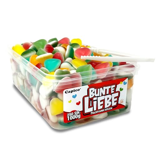 Capico Bunte Liebe Fruchtgummi Herzen (1000g) in Dose, Halal von Tise Süsswaren