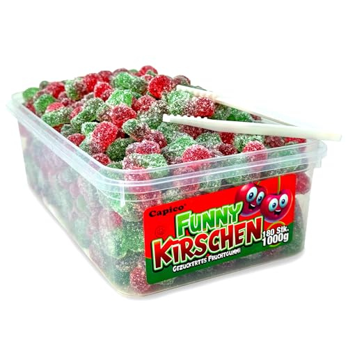 Capico Funny Kirschen Fruchtgummi gezuckert (1000g) in Dose, Halal von Tise Süsswaren