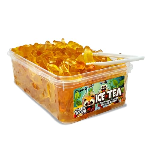 Capico Ice Tea Fruchtgummi Flaschen Pfirsich & Zitrone (1000g) in Dose, Halal von Tise Süsswaren