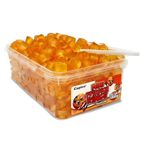 Capico Mini Pfirsich Fruchtgummi Ringe (1000g) in Dose, Halal von Tise Süsswaren