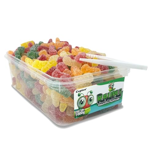 Capico Raupli gezuckertes Fruchtgummi (1000g) in Dose, Halal von Tise Süsswaren