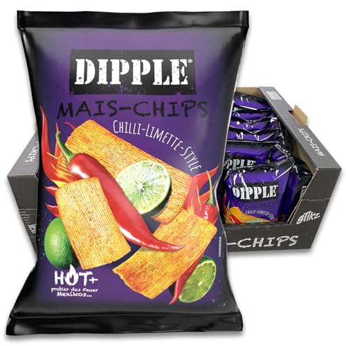 Tise Süsswaren Dipple Mais-Chips Chilli-Limette (26x90g) - Knusprig & würzig von Tise Süsswaren