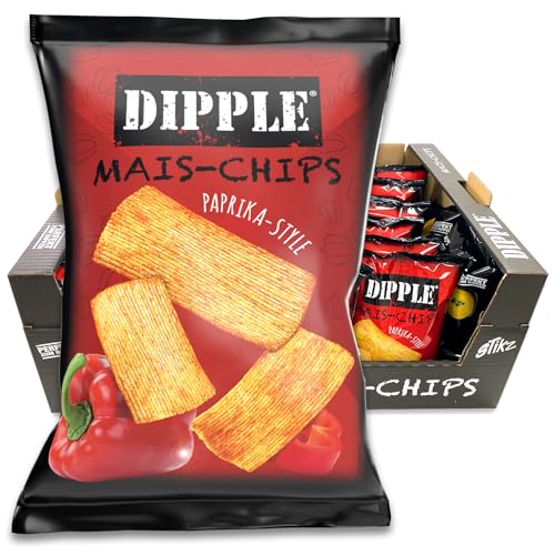 Dipple Mais-Chips Paprika (26x90g) - Knusprig & würzig von Tise Süsswaren