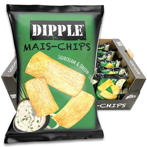Dipple Mais-Chips Sourcream & Onion (26x90g) - Knusprig & würzig von Tise Süsswaren