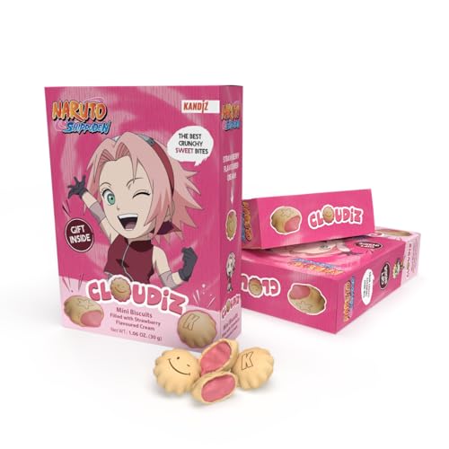 Naruto Shippuden Cloudiz Mini-Kekse gefüllt mit Kakaocreme oder Erdbeercreme (12x30g) 360g (Erdbeere) von Tise Süsswaren