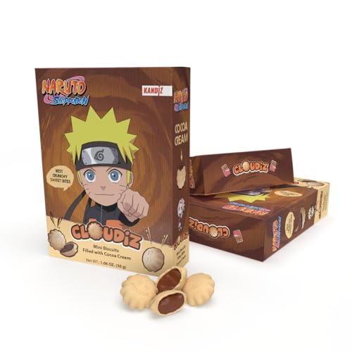 Naruto Shippuden Cloudiz Mini-Kekse gefüllt mit Kakaocreme oder Erdbeercreme (12x30g) 360g (Schokolade) von Tise Süsswaren