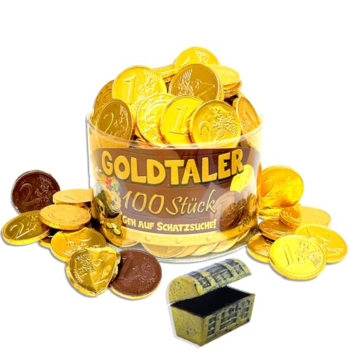 Schoko-Goldtaler Euromünzen für Kindergeburtstag Schatzsuche Karneval Fasching Wurfmaterial, 100 Stück in der Dose, Original von Tise Süsswaren von Tise Süsswaren